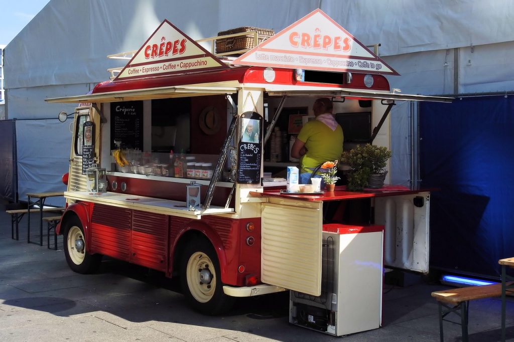 crepes, crepes vending cart, sales car, old, historical, citroen, type hy, crepes, food truck crepes, foodtruck, crepes